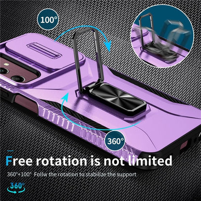 For Samsung Galaxy A15 5G Case Kickstand Slide Lens Lid TPU+PC Hybrid Phone Cover