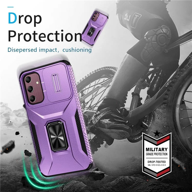 For Samsung Galaxy A15 5G Case Kickstand Slide Lens Lid TPU+PC Hybrid Phone Cover