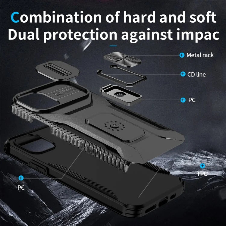 For iPhone 11 Pro Case PC+TPU Phone Cover Sliding Camshield Holder