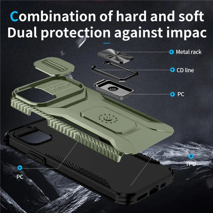 For iPhone 11 Pro Case PC+TPU Phone Cover Sliding Camshield Holder