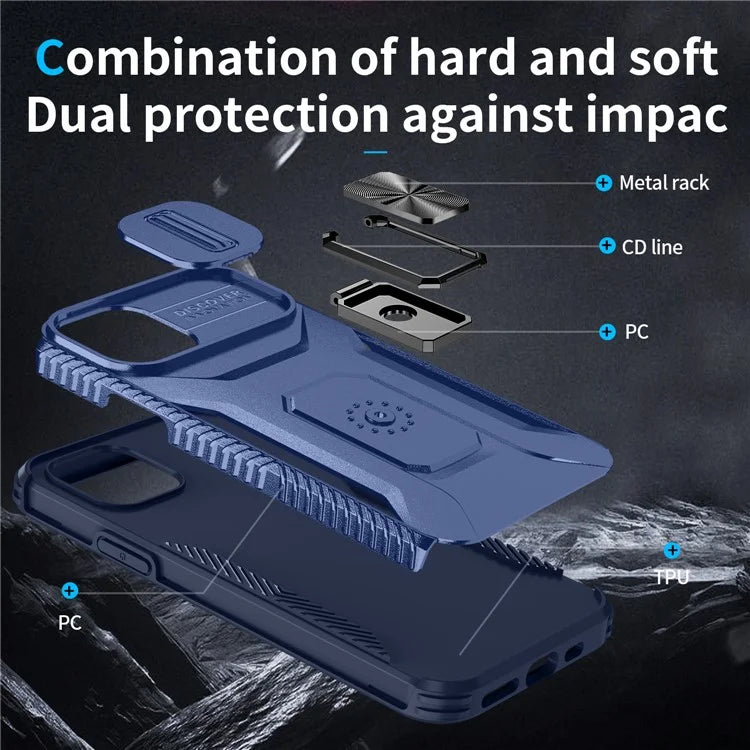For iPhone 11 Pro Case PC+TPU Phone Cover Sliding Camshield Holder