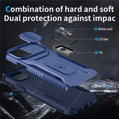 For iPhone 11 Pro Case PC+TPU Phone Cover Sliding Camshield Holder