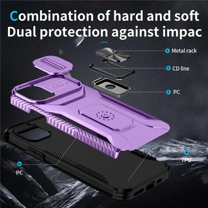 For iPhone 11 Pro Case PC+TPU Phone Cover Sliding Camshield Holder