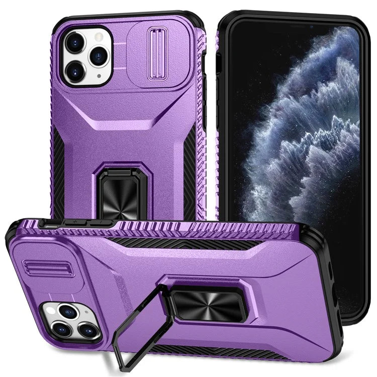 For iPhone 11 Pro Max Case TPU+PC Lens Protection Phone Cover with Ring Kickstand
