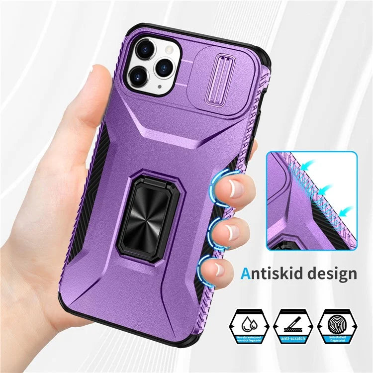 For iPhone 11 Pro Max Case TPU+PC Lens Protection Phone Cover with Ring Kickstand