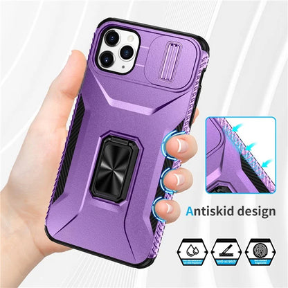 For iPhone 11 Pro Max Case TPU+PC Lens Protection Phone Cover with Ring Kickstand