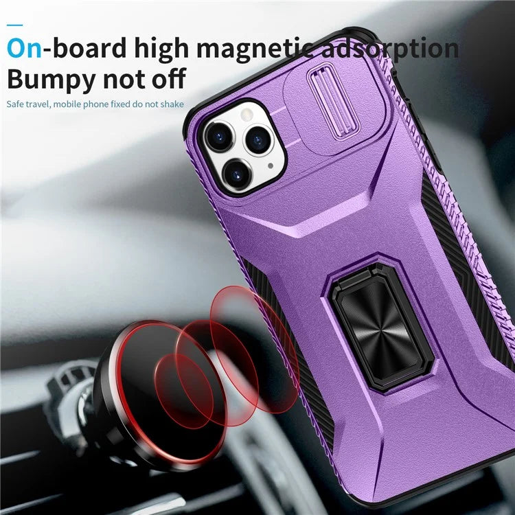 For iPhone 11 Pro Max Case TPU+PC Lens Protection Phone Cover with Ring Kickstand