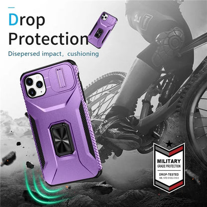 For iPhone 11 Pro Max Case TPU+PC Lens Protection Phone Cover with Ring Kickstand