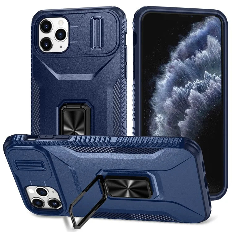 For iPhone 11 Pro Max Case TPU+PC Lens Protection Phone Cover with Ring Kickstand