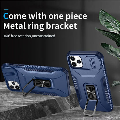 For iPhone 11 Pro Max Case TPU+PC Lens Protection Phone Cover with Ring Kickstand
