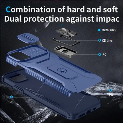 For iPhone 11 Pro Max Case TPU+PC Lens Protection Phone Cover with Ring Kickstand