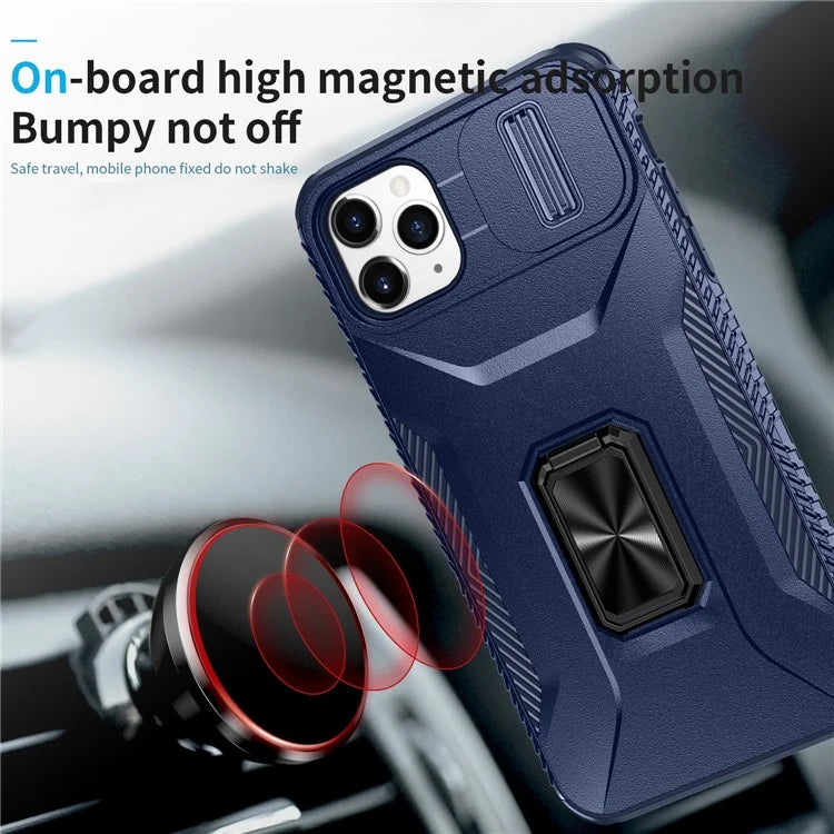 For iPhone 11 Pro Max Case TPU+PC Lens Protection Phone Cover with Ring Kickstand