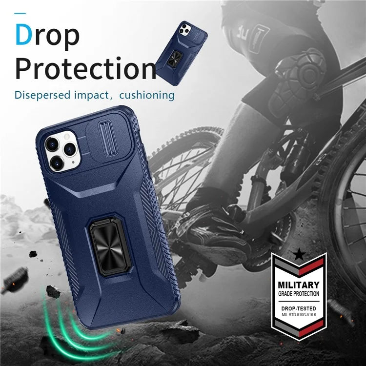 For iPhone 11 Pro Max Case TPU+PC Lens Protection Phone Cover with Ring Kickstand