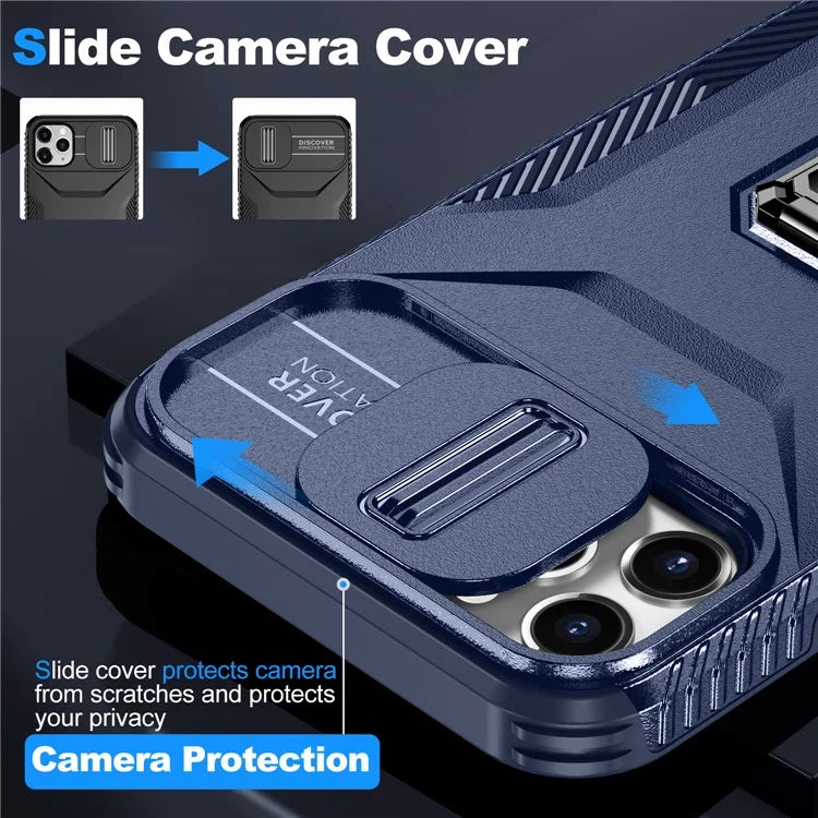 For iPhone 11 Pro Max Case TPU+PC Lens Protection Phone Cover with Ring Kickstand