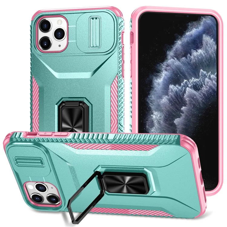 For iPhone 11 Pro Max Case TPU+PC Lens Protection Phone Cover with Ring Kickstand