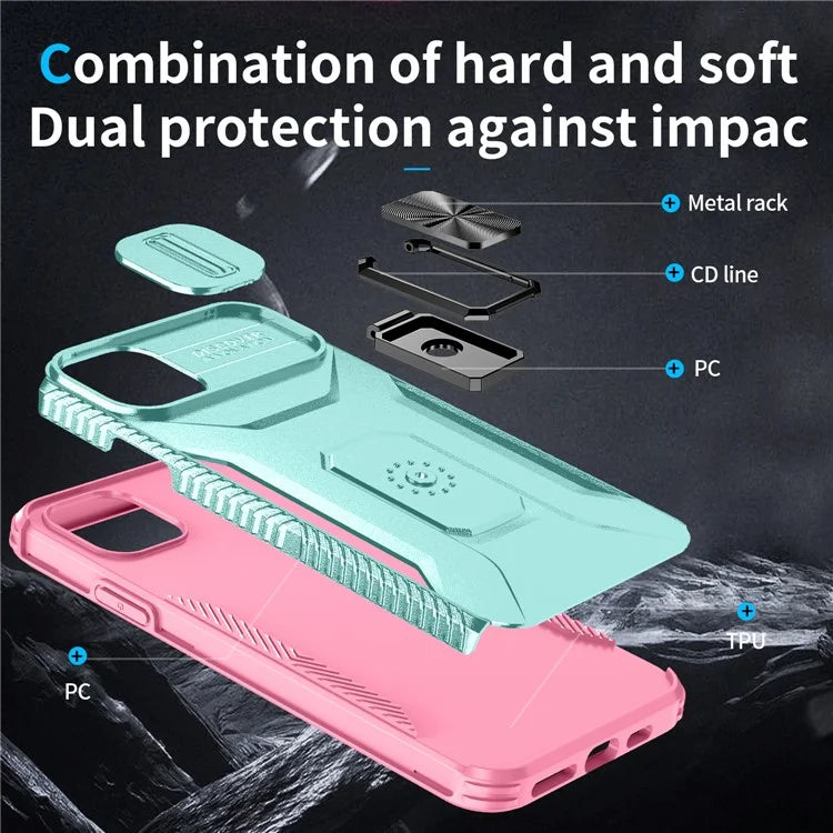 For iPhone 11 Pro Max Case TPU+PC Lens Protection Phone Cover with Ring Kickstand