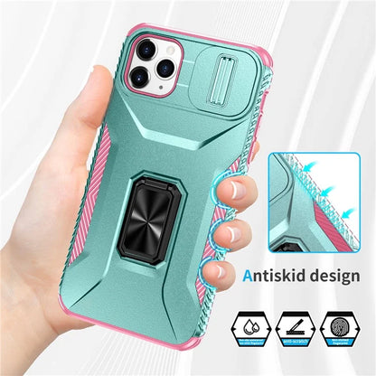 For iPhone 11 Pro Max Case TPU+PC Lens Protection Phone Cover with Ring Kickstand