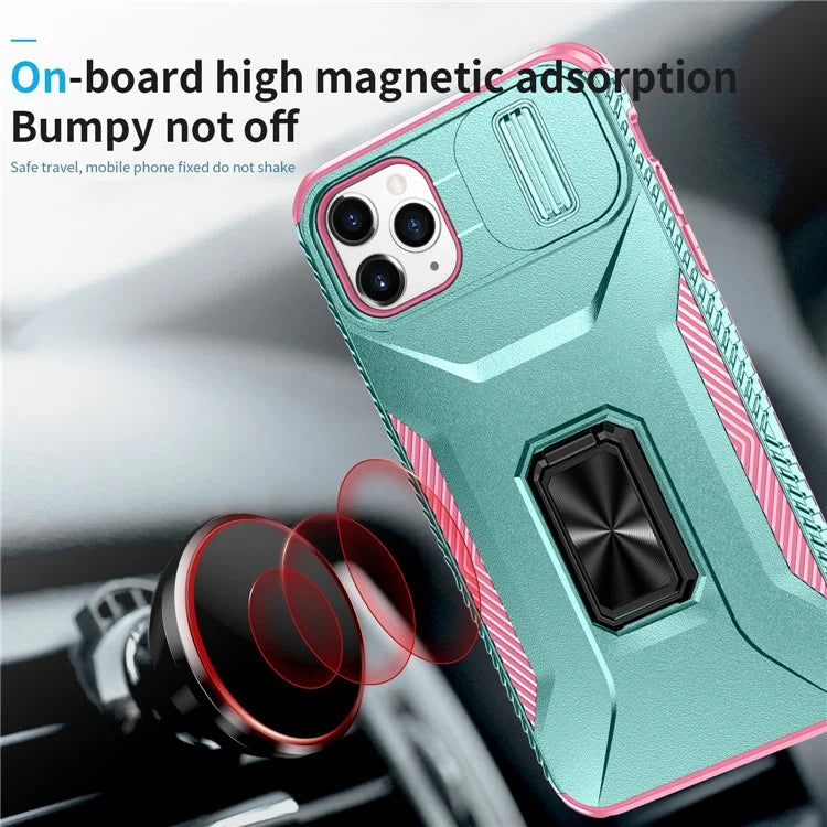 For iPhone 11 Pro Max Case TPU+PC Lens Protection Phone Cover with Ring Kickstand