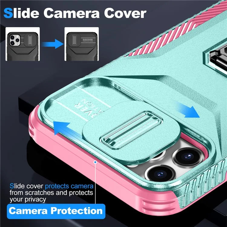 For iPhone 11 Pro Max Case TPU+PC Lens Protection Phone Cover with Ring Kickstand