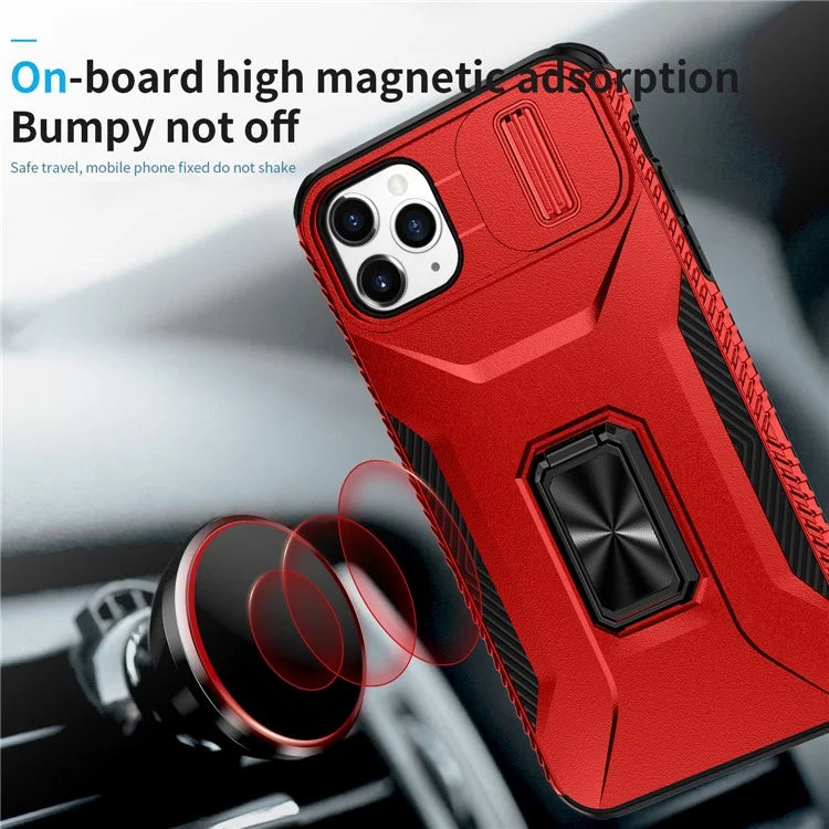 For iPhone 11 Pro Max Case TPU+PC Lens Protection Phone Cover with Ring Kickstand