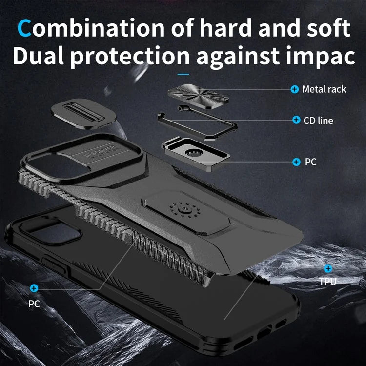 For iPhone 11 Pro Max Case TPU+PC Lens Protection Phone Cover with Ring Kickstand