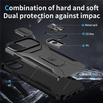 For iPhone 11 Pro Max Case TPU+PC Lens Protection Phone Cover with Ring Kickstand