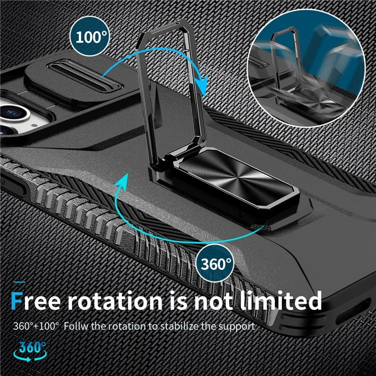 For iPhone 11 Pro Max Case TPU+PC Lens Protection Phone Cover with Ring Kickstand