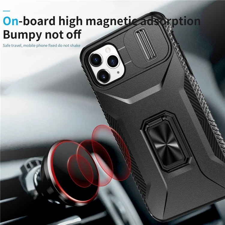 For iPhone 11 Pro Max Case TPU+PC Lens Protection Phone Cover with Ring Kickstand