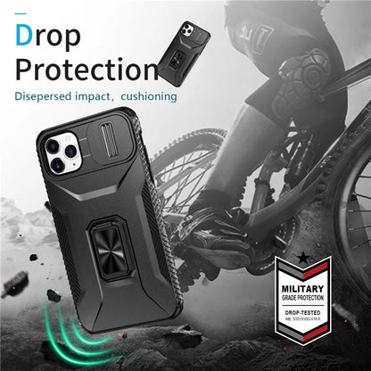 For iPhone 11 Pro Max Case TPU+PC Lens Protection Phone Cover with Ring Kickstand