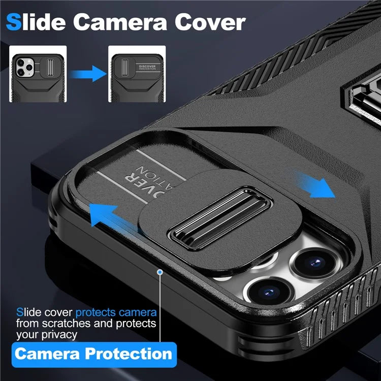 For iPhone 11 Pro Max Case TPU+PC Lens Protection Phone Cover with Ring Kickstand