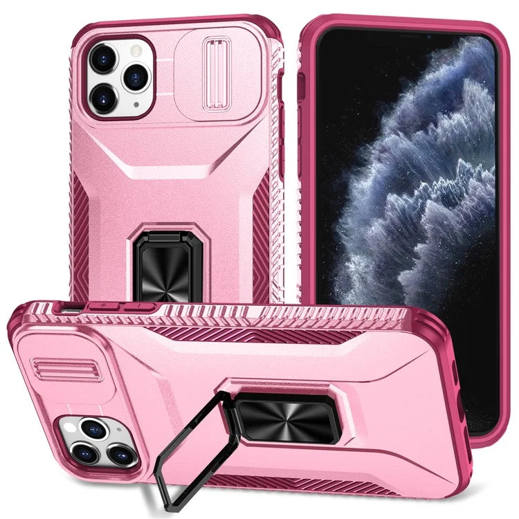 For iPhone 11 Pro Max Case TPU+PC Lens Protection Phone Cover with Ring Kickstand