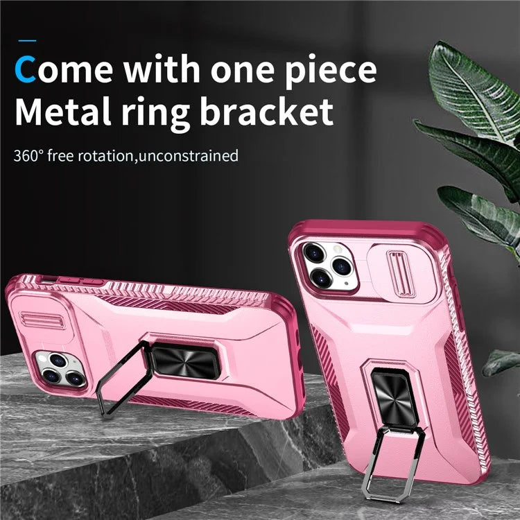 For iPhone 11 Pro Max Case TPU+PC Lens Protection Phone Cover with Ring Kickstand