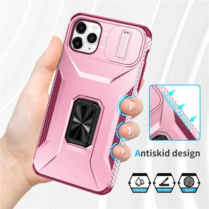 For iPhone 11 Pro Max Case TPU+PC Lens Protection Phone Cover with Ring Kickstand