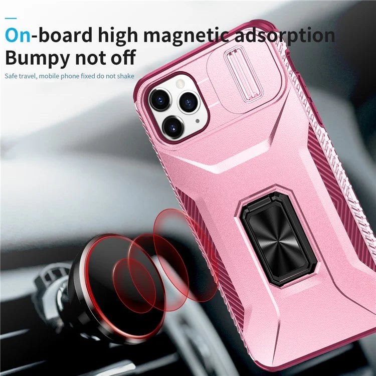 For iPhone 11 Pro Max Case TPU+PC Lens Protection Phone Cover with Ring Kickstand