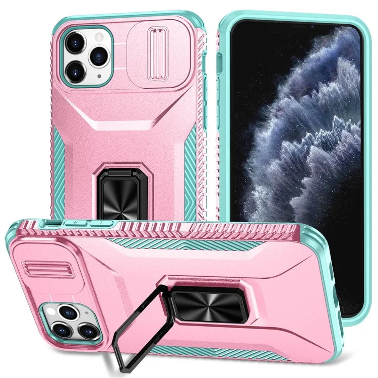 For iPhone 11 Pro Max Case TPU+PC Lens Protection Phone Cover with Ring Kickstand