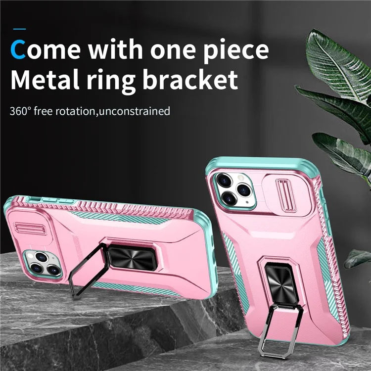 For iPhone 11 Pro Max Case TPU+PC Lens Protection Phone Cover with Ring Kickstand