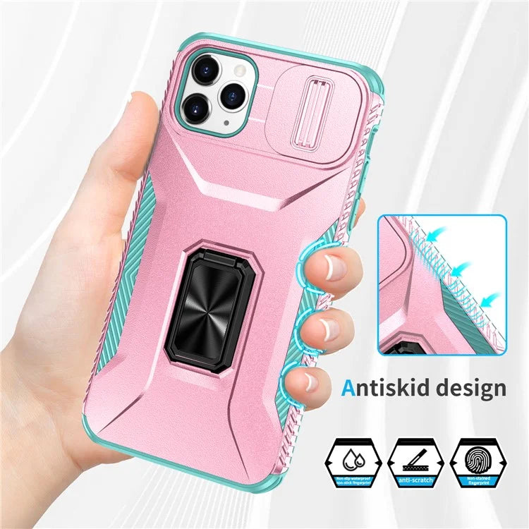 For iPhone 11 Pro Max Case TPU+PC Lens Protection Phone Cover with Ring Kickstand
