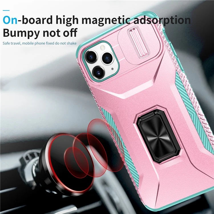 For iPhone 11 Pro Max Case TPU+PC Lens Protection Phone Cover with Ring Kickstand