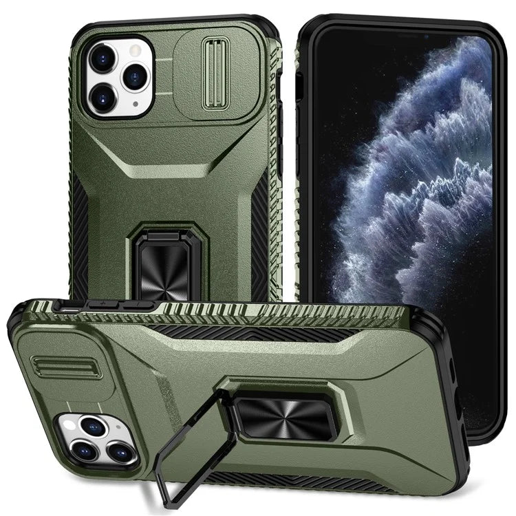 For iPhone 11 Pro Max Case TPU+PC Lens Protection Phone Cover with Ring Kickstand