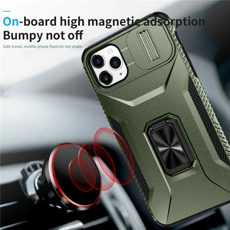 For iPhone 11 Pro Max Case TPU+PC Lens Protection Phone Cover with Ring Kickstand