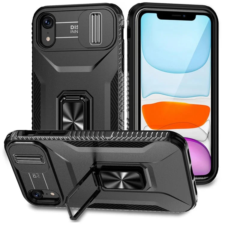 For iPhone XR Case TPU+PC Ring Kickstand Phone Cover Support Magnetic Car Mount