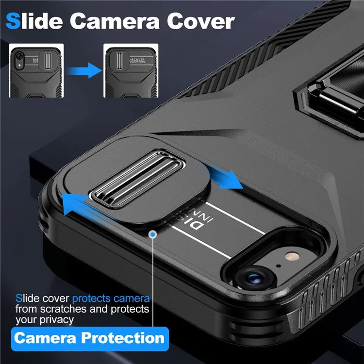 For iPhone XR Case TPU+PC Ring Kickstand Phone Cover Support Magnetic Car Mount