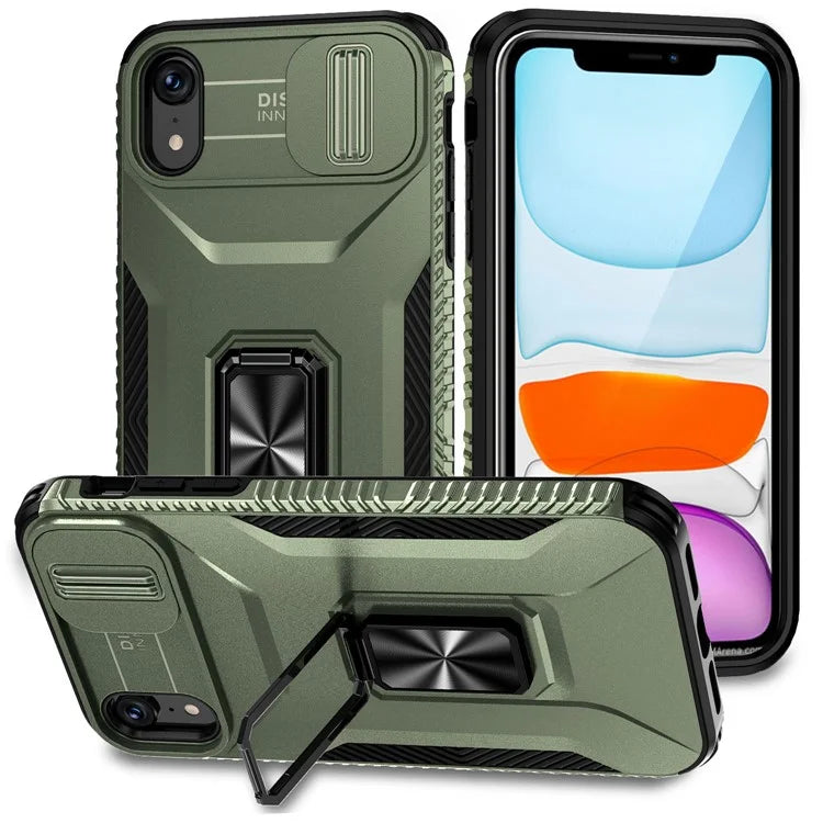 For iPhone XR Case TPU+PC Ring Kickstand Phone Cover Support Magnetic Car Mount