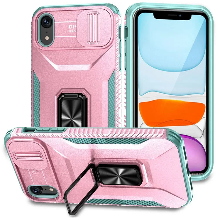 For iPhone XR Case TPU+PC Ring Kickstand Phone Cover Support Magnetic Car Mount