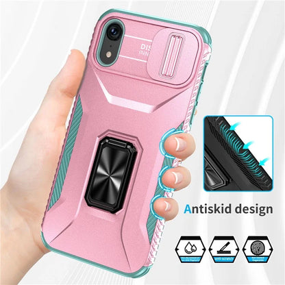 For iPhone XR Case TPU+PC Ring Kickstand Phone Cover Support Magnetic Car Mount