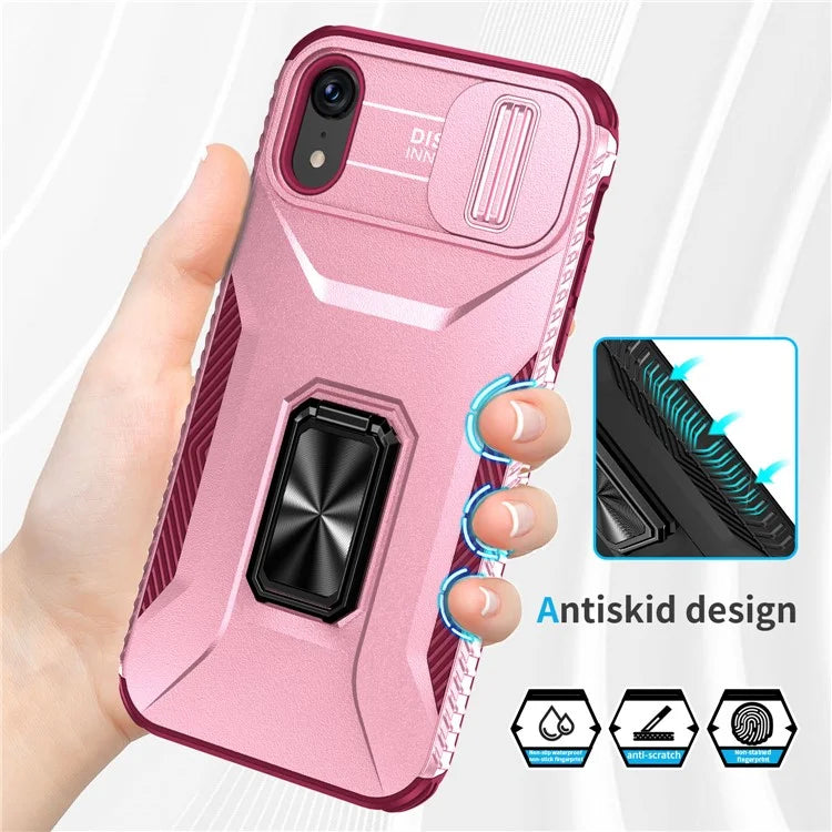 For iPhone XR Case TPU+PC Ring Kickstand Phone Cover Support Magnetic Car Mount