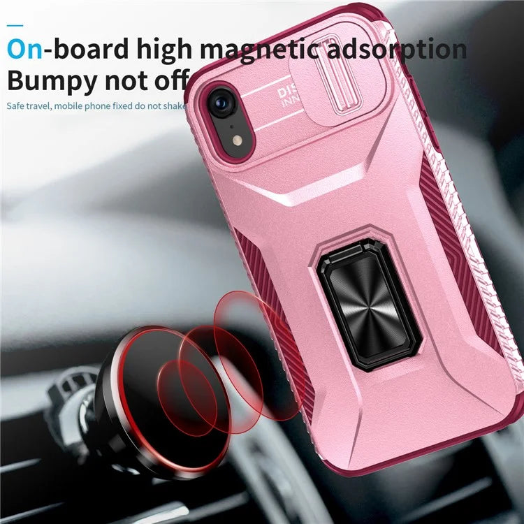 For iPhone XR Case TPU+PC Ring Kickstand Phone Cover Support Magnetic Car Mount