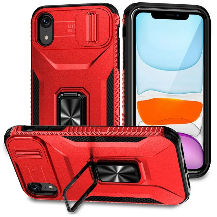 For iPhone XR Case TPU+PC Ring Kickstand Phone Cover Support Magnetic Car Mount