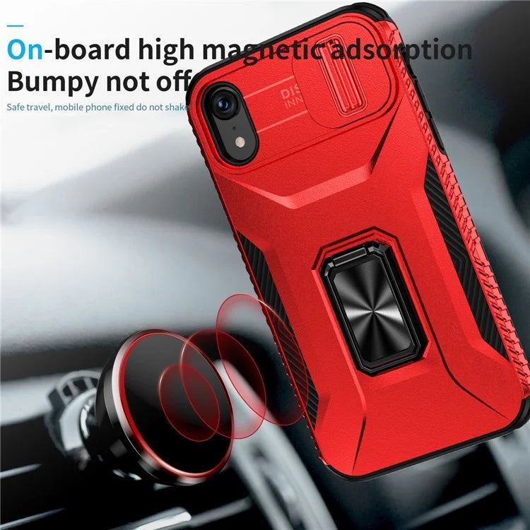 For iPhone XR Case TPU+PC Ring Kickstand Phone Cover Support Magnetic Car Mount
