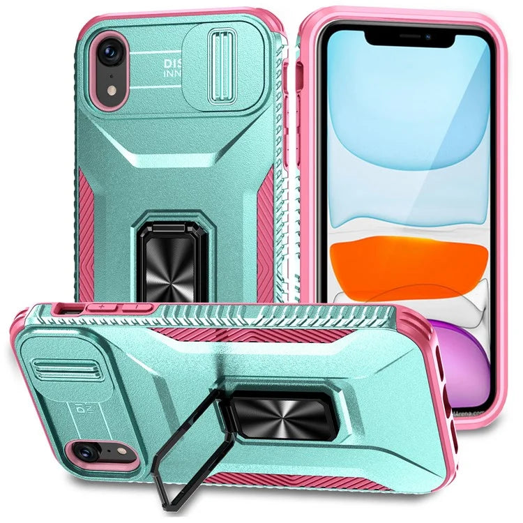 For iPhone XR Case TPU+PC Ring Kickstand Phone Cover Support Magnetic Car Mount